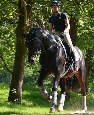 Unee-im-Gelände Jessica-reitet-mit-Unee-aus